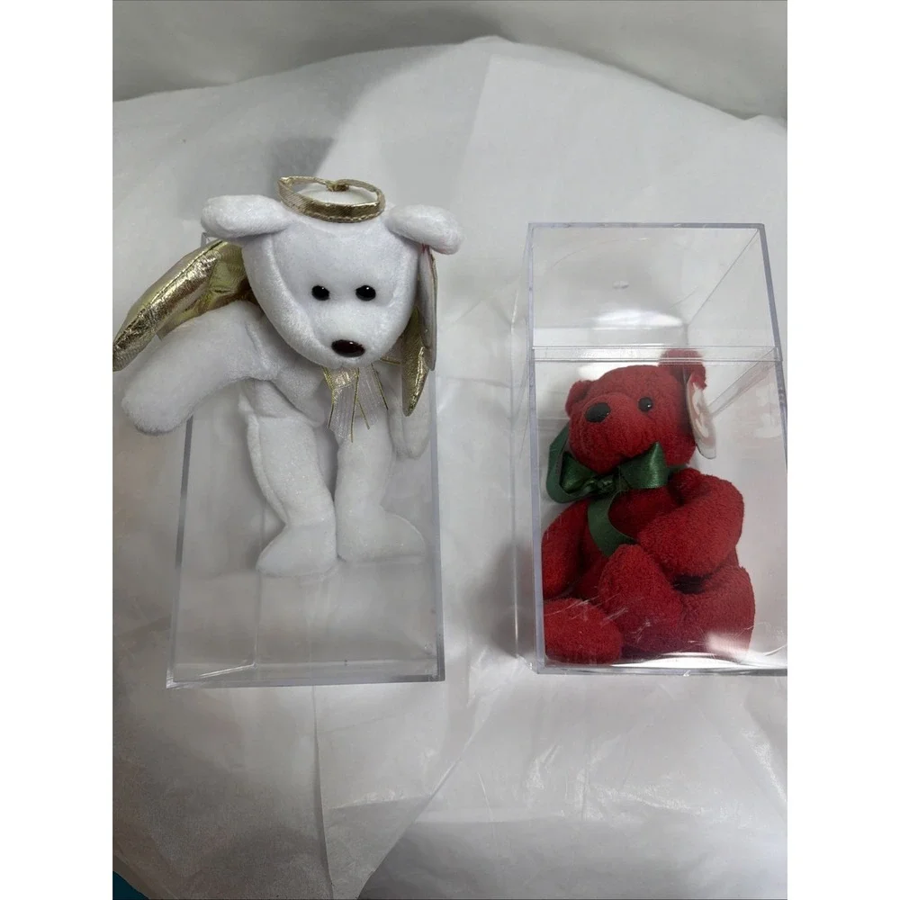 2 Ty Beanie Baby, Mistletoe, And Halo II Tagged With Protectors Display Boxes